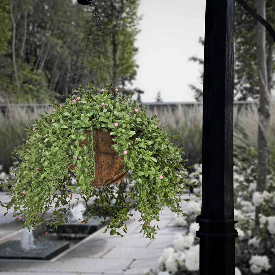 18 in. Spring Argentea Hanging Plant with Pink Flowers